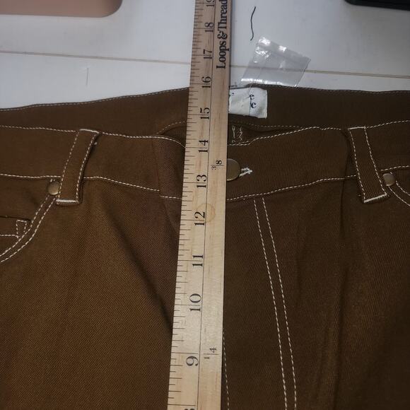 UNIQUE VINTAGE 2X/18 brown flared high waist 5 pocket pants NWT Festival Hippie - Picture 7 of 8